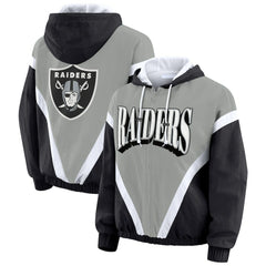 Las Vegas Raiders WEAR by Erin Andrews Women's Plus Size Retro Crinkle Full-Zip Hoodie Windbreaker Jacket | NFL Outlet