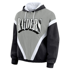 Las Vegas Raiders WEAR by Erin Andrews Women's Plus Size Retro Crinkle Full-Zip Hoodie Windbreaker Jacket | NFL Outlet