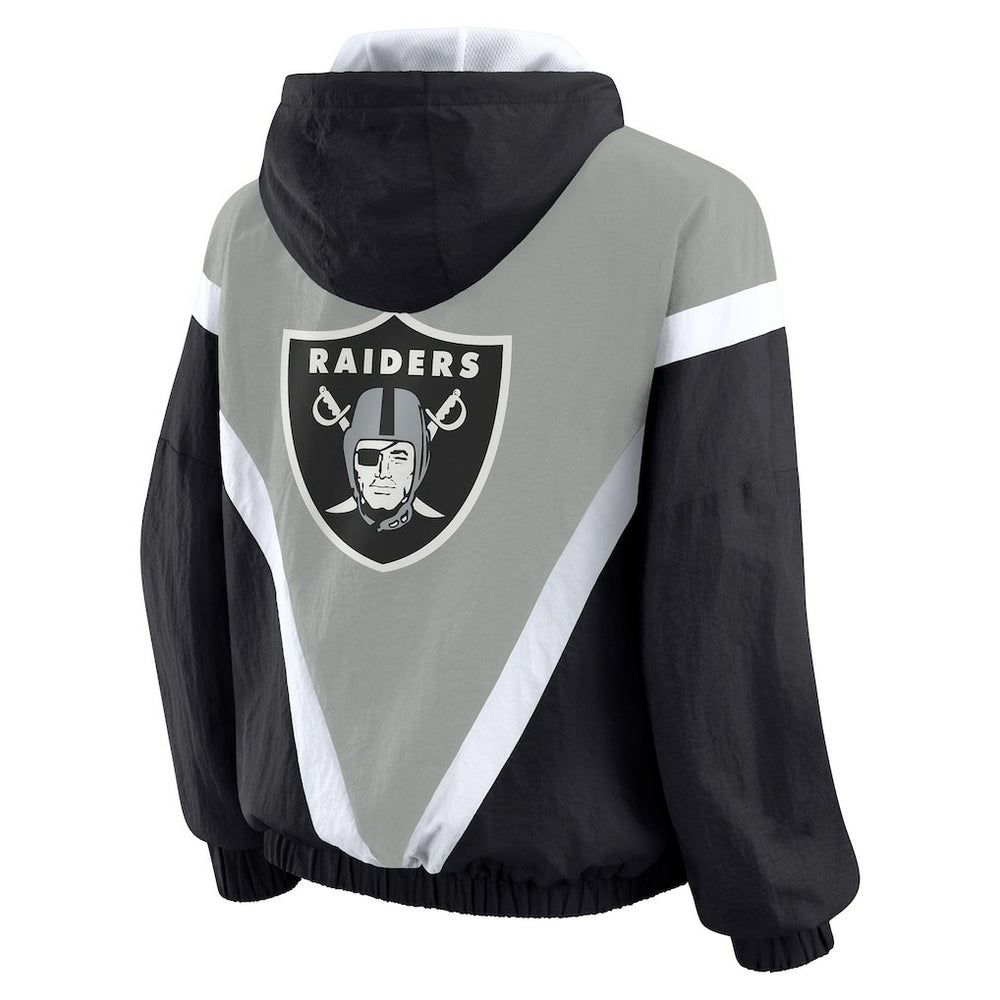Las Vegas Raiders WEAR by Erin Andrews Women's Plus Size Retro Crinkle Full-Zip Hoodie Windbreaker Jacket | NFL Outlet