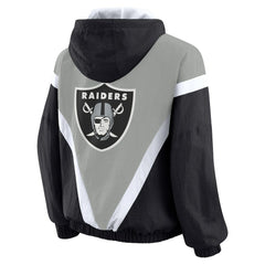 Las Vegas Raiders WEAR by Erin Andrews Women's Plus Size Retro Crinkle Full-Zip Hoodie Windbreaker Jacket | NFL Outlet