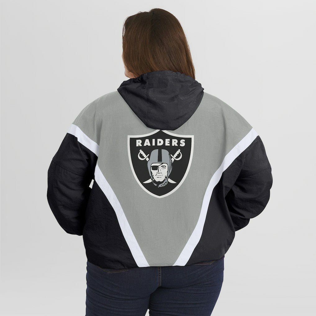 Las Vegas Raiders WEAR by Erin Andrews Women's Plus Size Retro Crinkle Full-Zip Hoodie Windbreaker Jacket | NFL Outlet