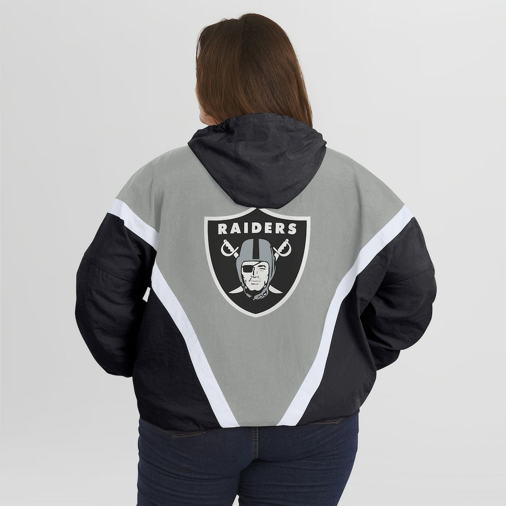 Las Vegas Raiders WEAR by Erin Andrews Women's Plus Size Retro Crinkle Full-Zip Hoodie Windbreaker Jacket | NFL Outlet