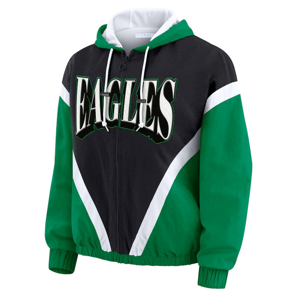 Philadelphia Eagles WEAR by Erin Andrews Women's Plus Size Retro Crinkle Full-Zip Hoodie Windbreaker Jacket | NFL New