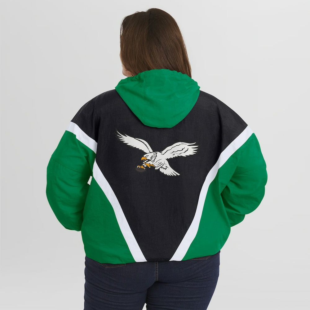 Philadelphia Eagles WEAR by Erin Andrews Women's Plus Size Retro Crinkle Full-Zip Hoodie Windbreaker Jacket | NFL New