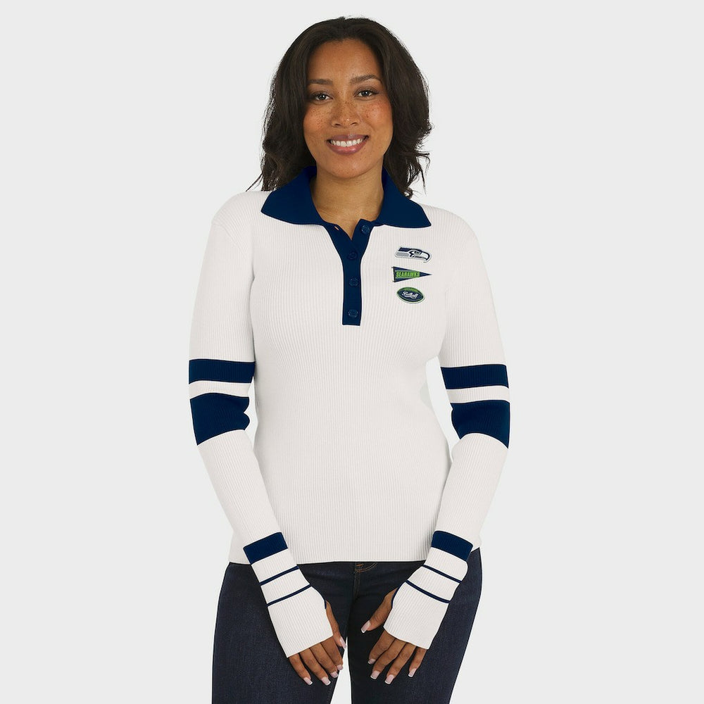 Seattle Seahawks WEAR by Erin Andrews Women's Ribbed Henley Polo Sweater | NFL Near me