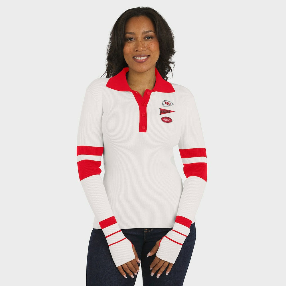Kansas City Chiefs WEAR by Erin Andrews Women's Ribbed Henley Polo Sweater | NFL Near me