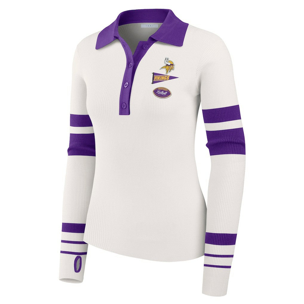 Minnesota Vikings WEAR by Erin Andrews Women's Ribbed Henley Polo Sweater | NFL Near me