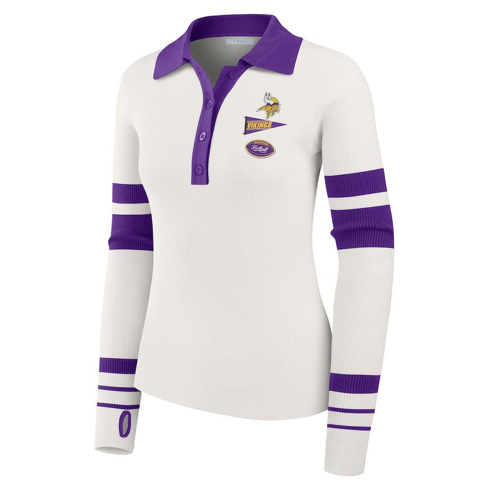 Minnesota Vikings WEAR by Erin Andrews Women's Ribbed Henley Polo Sweater | NFL Near me