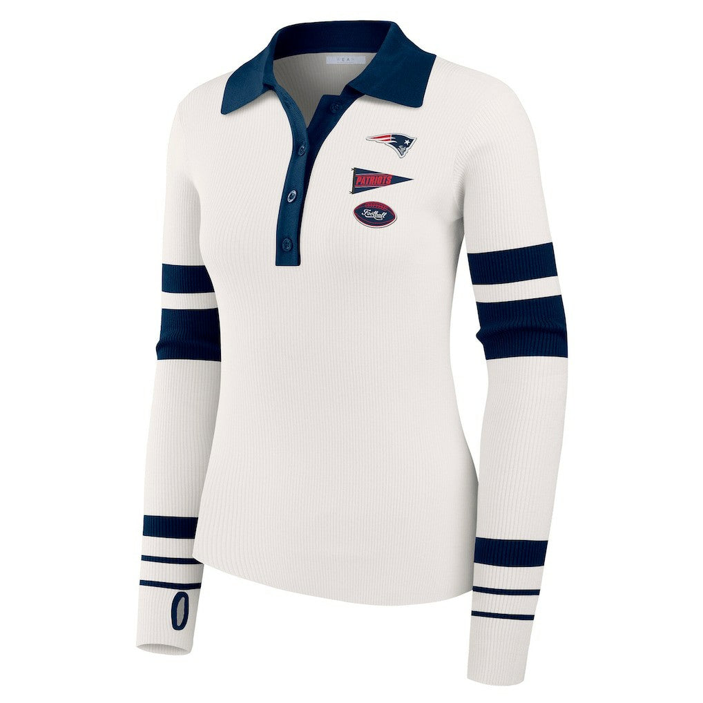 New England Patriots WEAR by Erin Andrews Women's Ribbed Henley Polo Sweater | NFL US