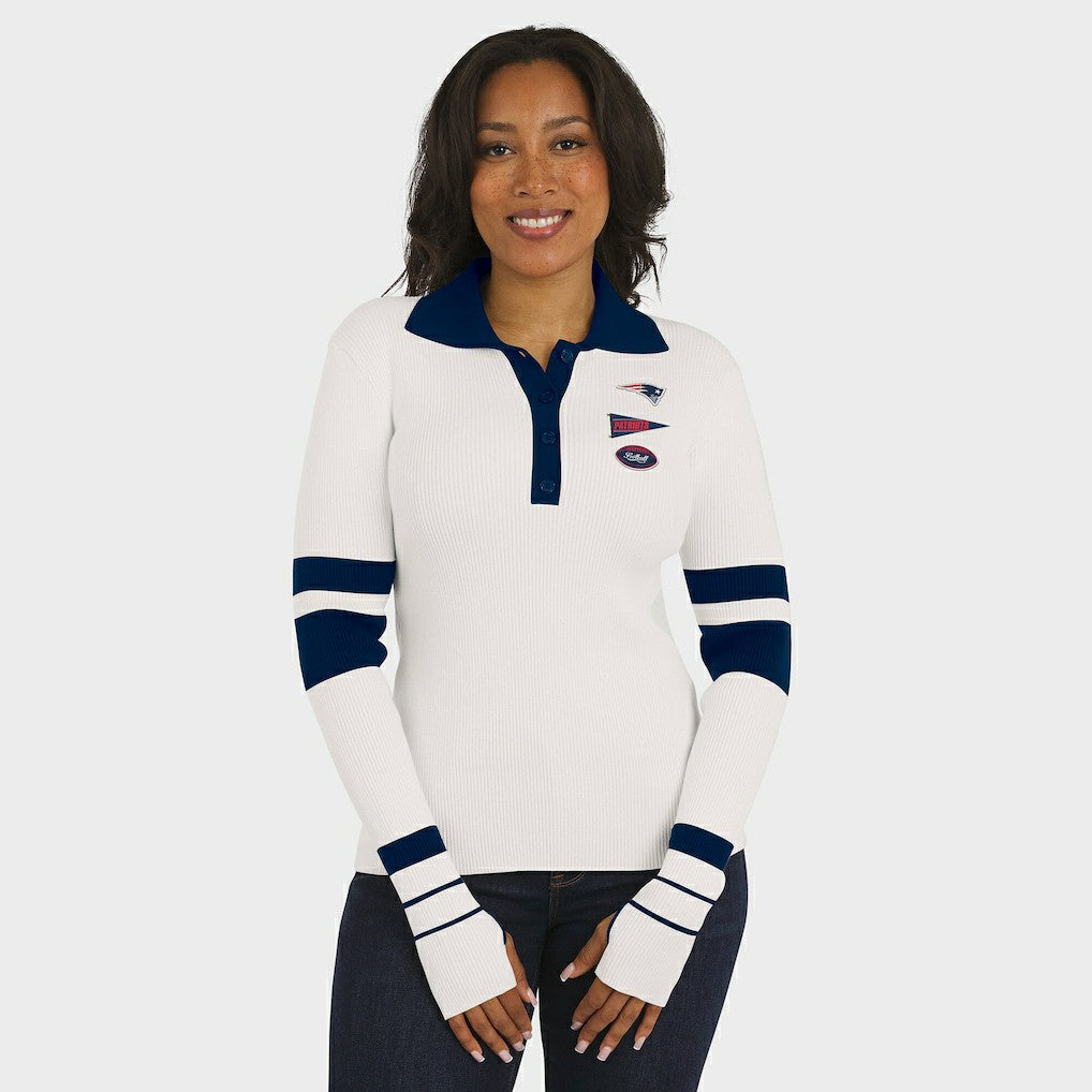 New England Patriots WEAR by Erin Andrews Women's Ribbed Henley Polo Sweater | NFL US