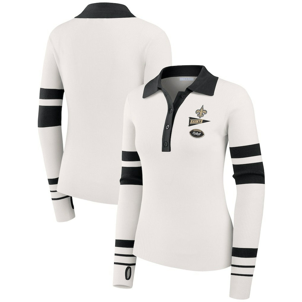 New Orleans Saints WEAR by Erin Andrews Women's Ribbed Henley Polo Sweater | NFL Outlet