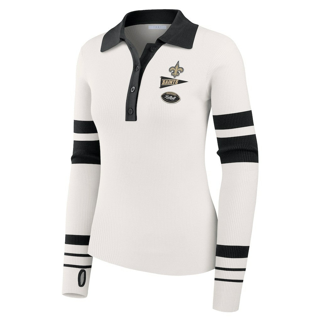 New Orleans Saints WEAR by Erin Andrews Women's Ribbed Henley Polo Sweater | NFL Outlet