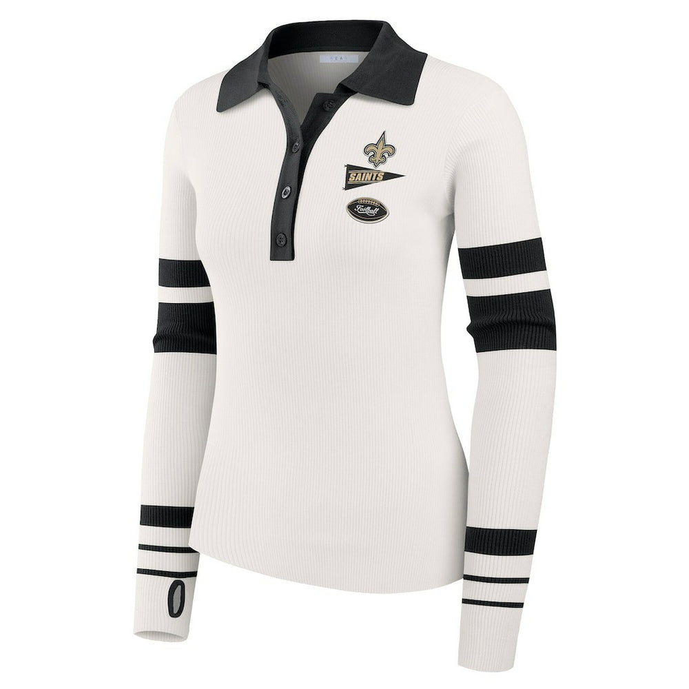 New Orleans Saints WEAR by Erin Andrews Women's Ribbed Henley Polo Sweater | NFL Outlet