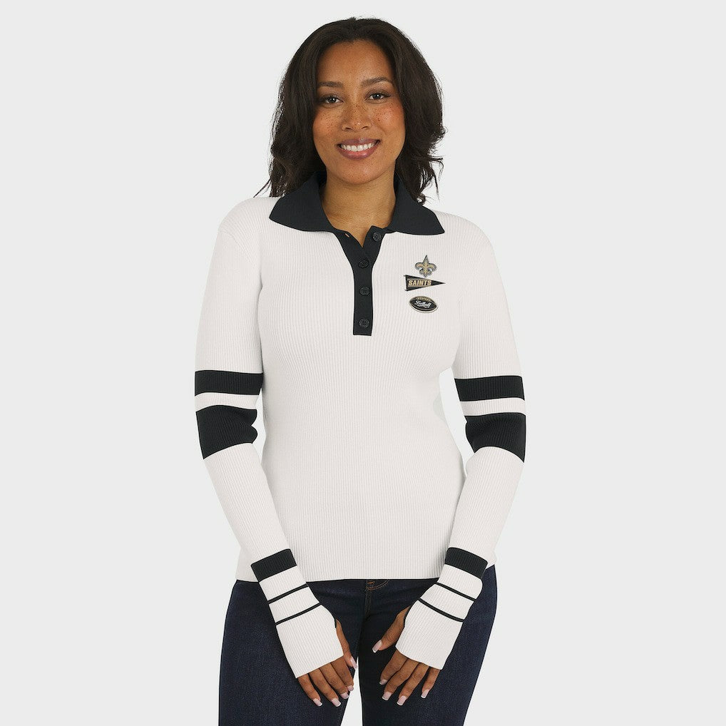 New Orleans Saints WEAR by Erin Andrews Women's Ribbed Henley Polo Sweater | NFL Outlet