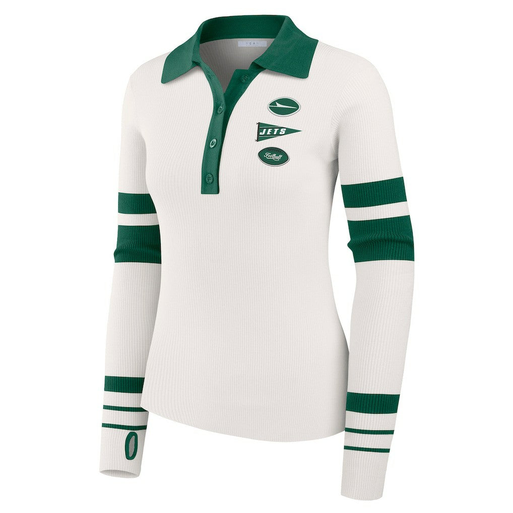 New York Jets WEAR by Erin Andrews Women's Ribbed Henley Polo Sweater | NFL On sale