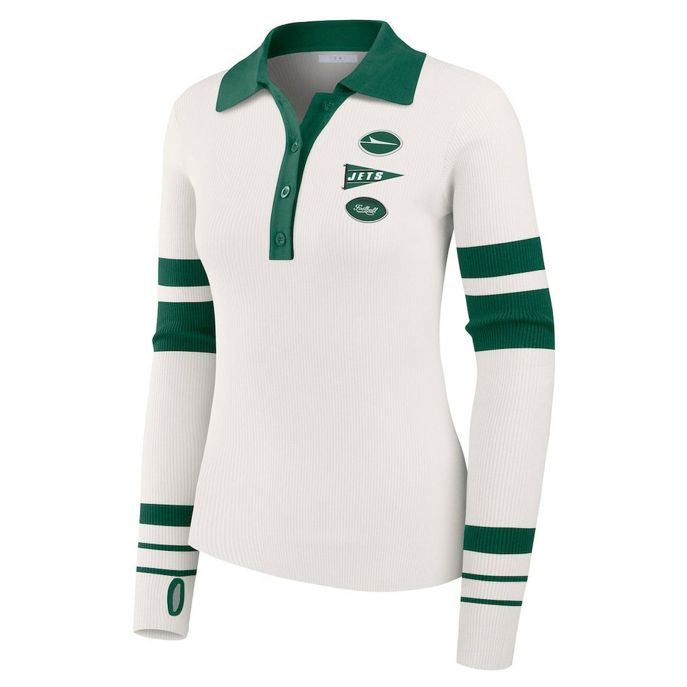 New York Jets WEAR by Erin Andrews Women's Ribbed Henley Polo Sweater | NFL On sale