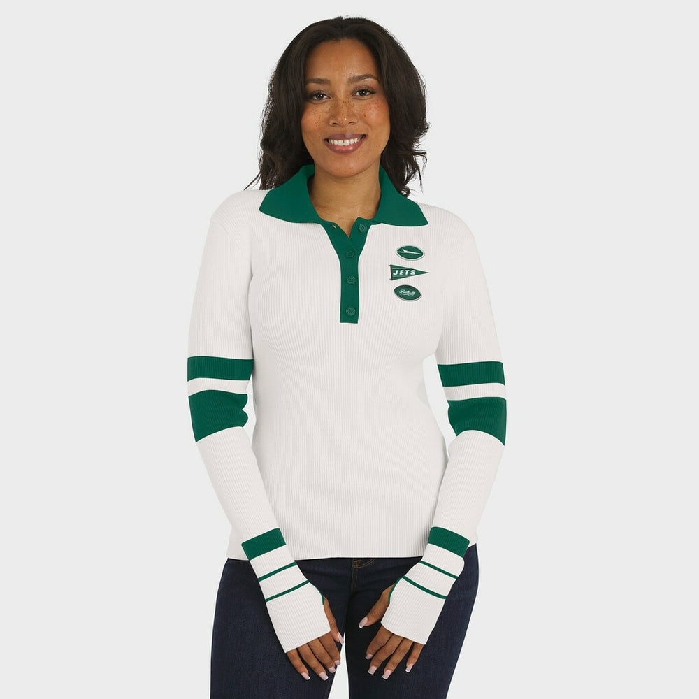 New York Jets WEAR by Erin Andrews Women's Ribbed Henley Polo Sweater | NFL On sale