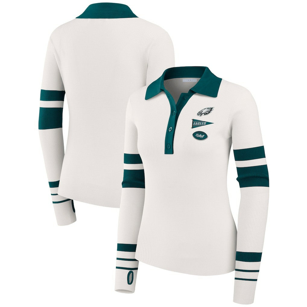 Philadelphia Eagles WEAR by Erin Andrews Women's Ribbed Henley Polo Sweater | NFL Outlet