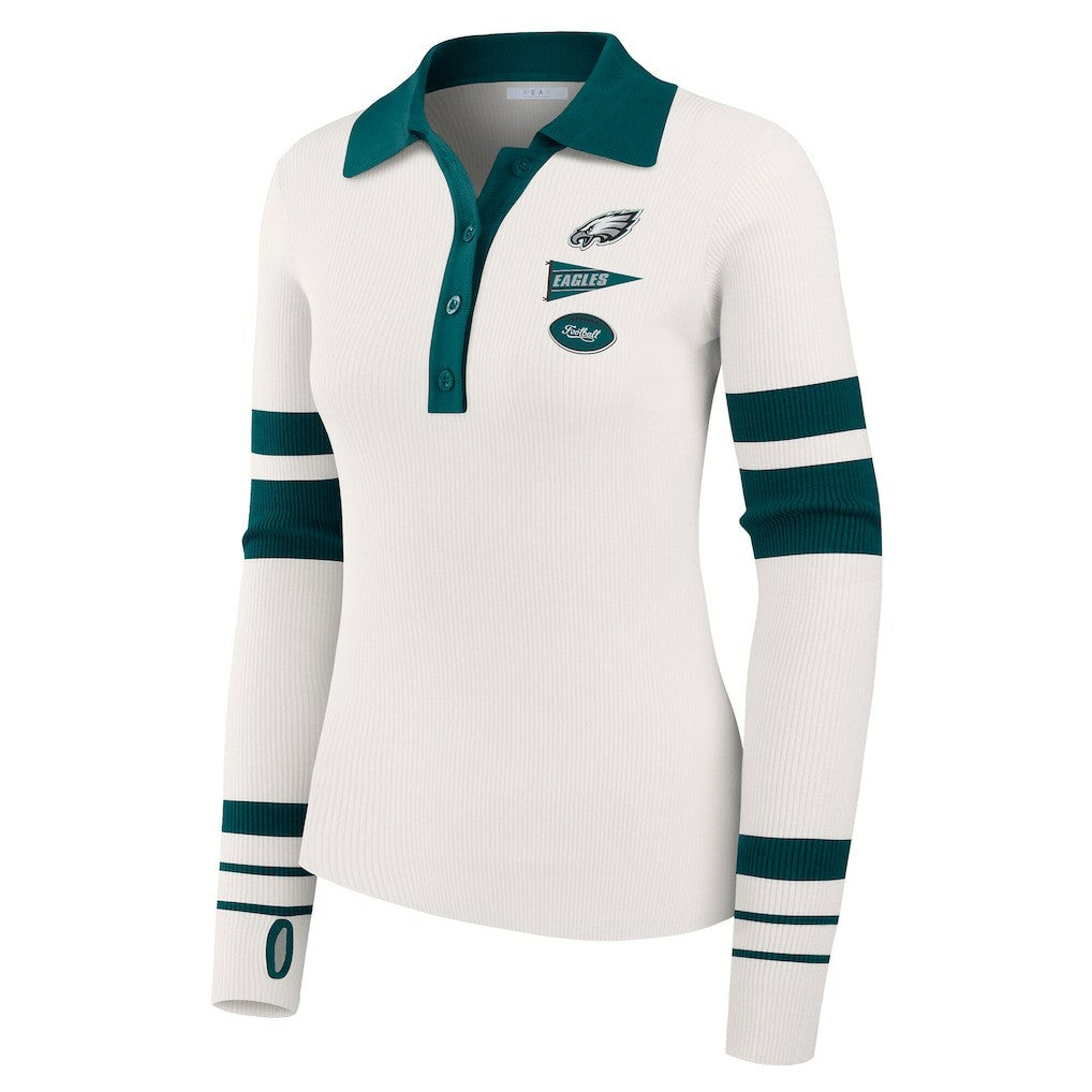 Philadelphia Eagles WEAR by Erin Andrews Women's Ribbed Henley Polo Sweater | NFL Outlet