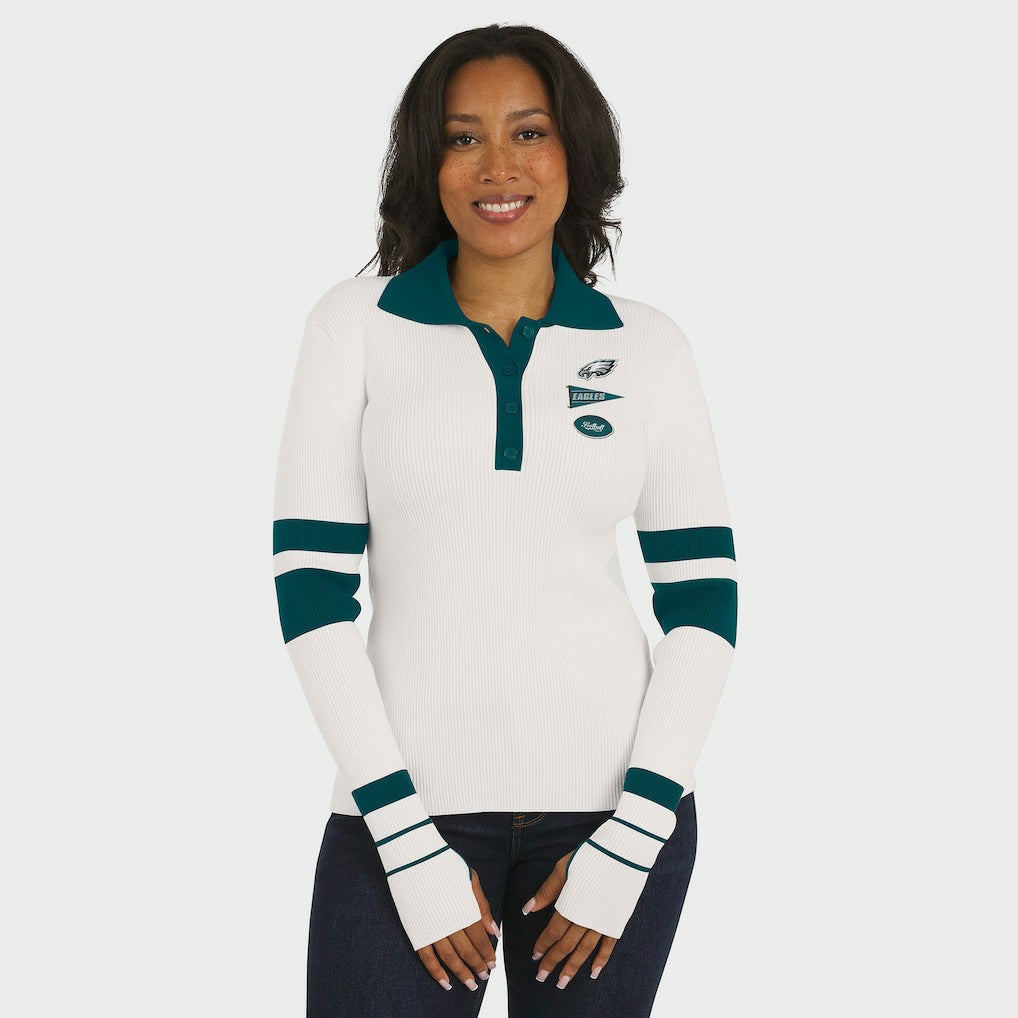 Philadelphia Eagles WEAR by Erin Andrews Women's Ribbed Henley Polo Sweater | NFL Outlet