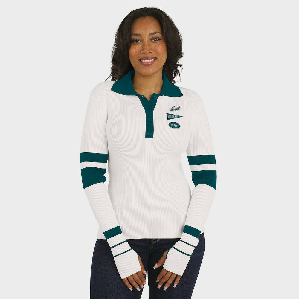 Philadelphia Eagles WEAR by Erin Andrews Women's Ribbed Henley Polo Sweater | NFL Outlet