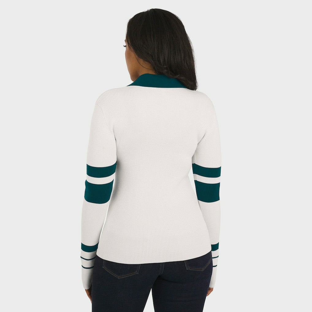 Philadelphia Eagles WEAR by Erin Andrews Women's Ribbed Henley Polo Sweater | NFL Outlet