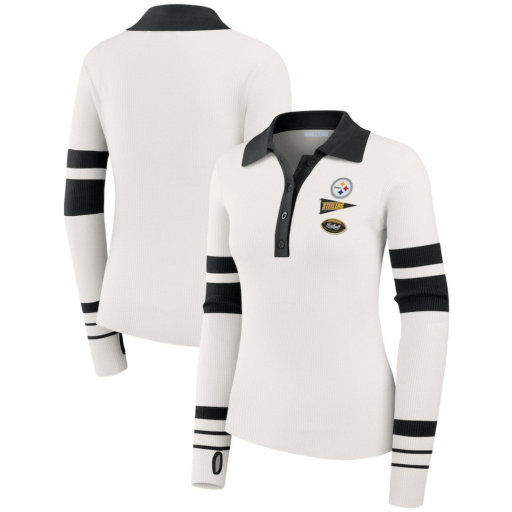 Pittsburgh Steelers WEAR by Erin Andrews Women's Ribbed Henley Polo Sweater | NFL Hot