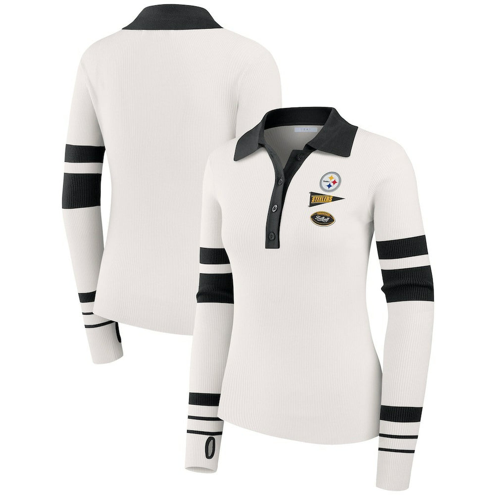 Pittsburgh Steelers WEAR by Erin Andrews Women's Ribbed Henley Polo Sweater | NFL Hot