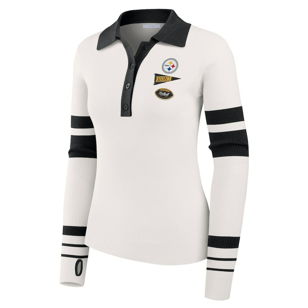 Pittsburgh Steelers WEAR by Erin Andrews Women's Ribbed Henley Polo Sweater | NFL Hot