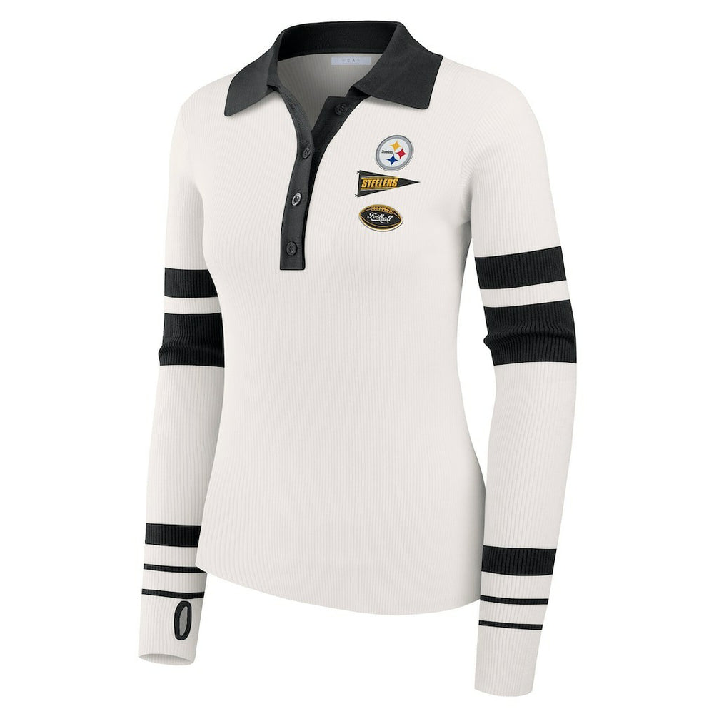 Pittsburgh Steelers WEAR by Erin Andrews Women's Ribbed Henley Polo Sweater | NFL Hot