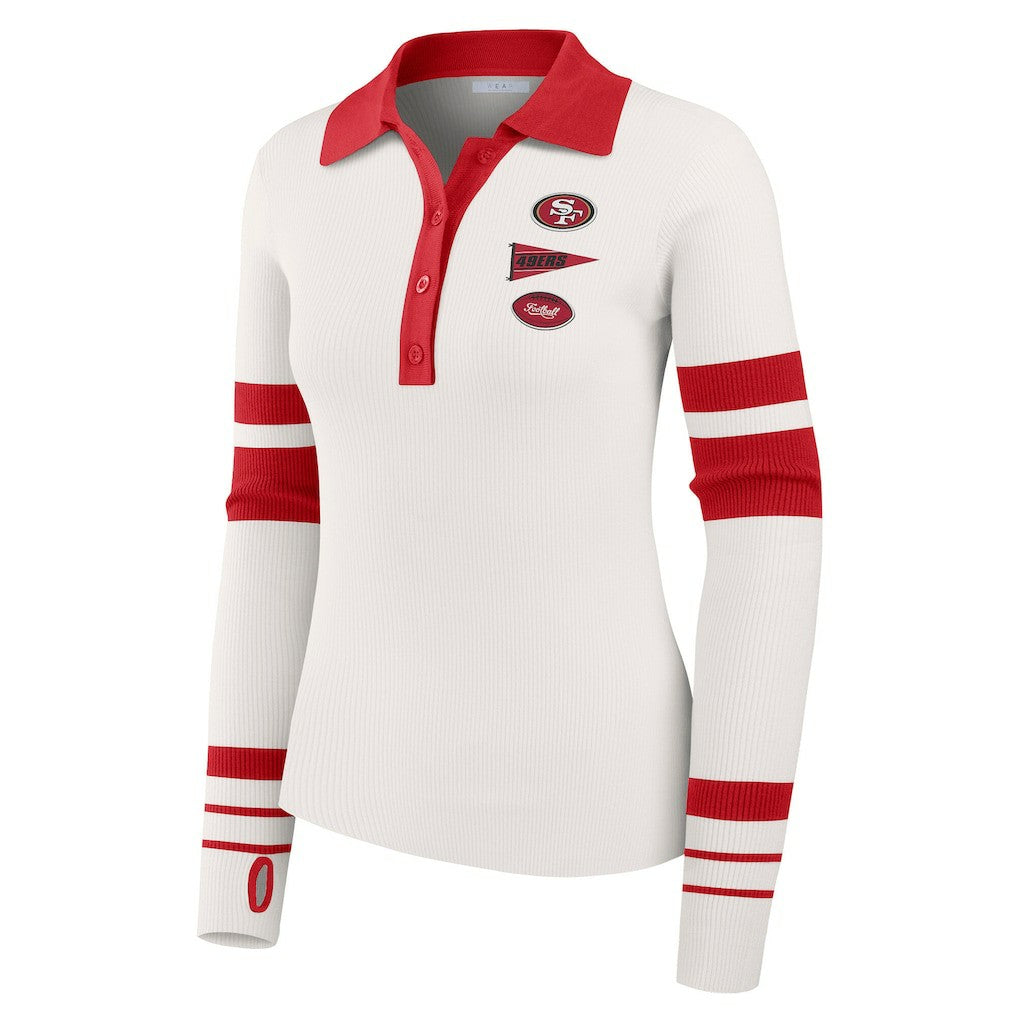 San Francisco 49ers WEAR by Erin Andrews Women's Ribbed Henley Polo Sweater | NFL Outlet