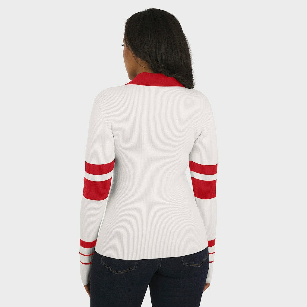 San Francisco 49ers WEAR by Erin Andrews Women's Ribbed Henley Polo Sweater | NFL Outlet