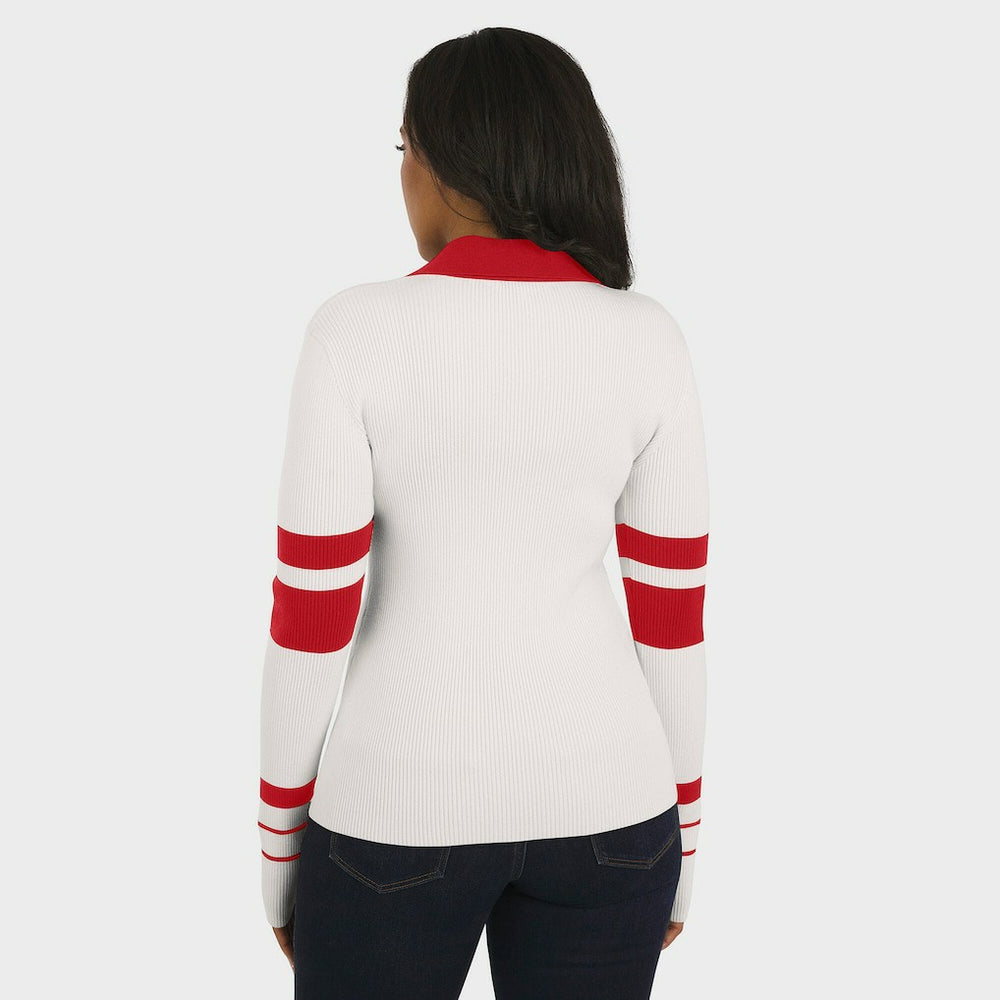 San Francisco 49ers WEAR by Erin Andrews Women's Ribbed Henley Polo Sweater | NFL Outlet