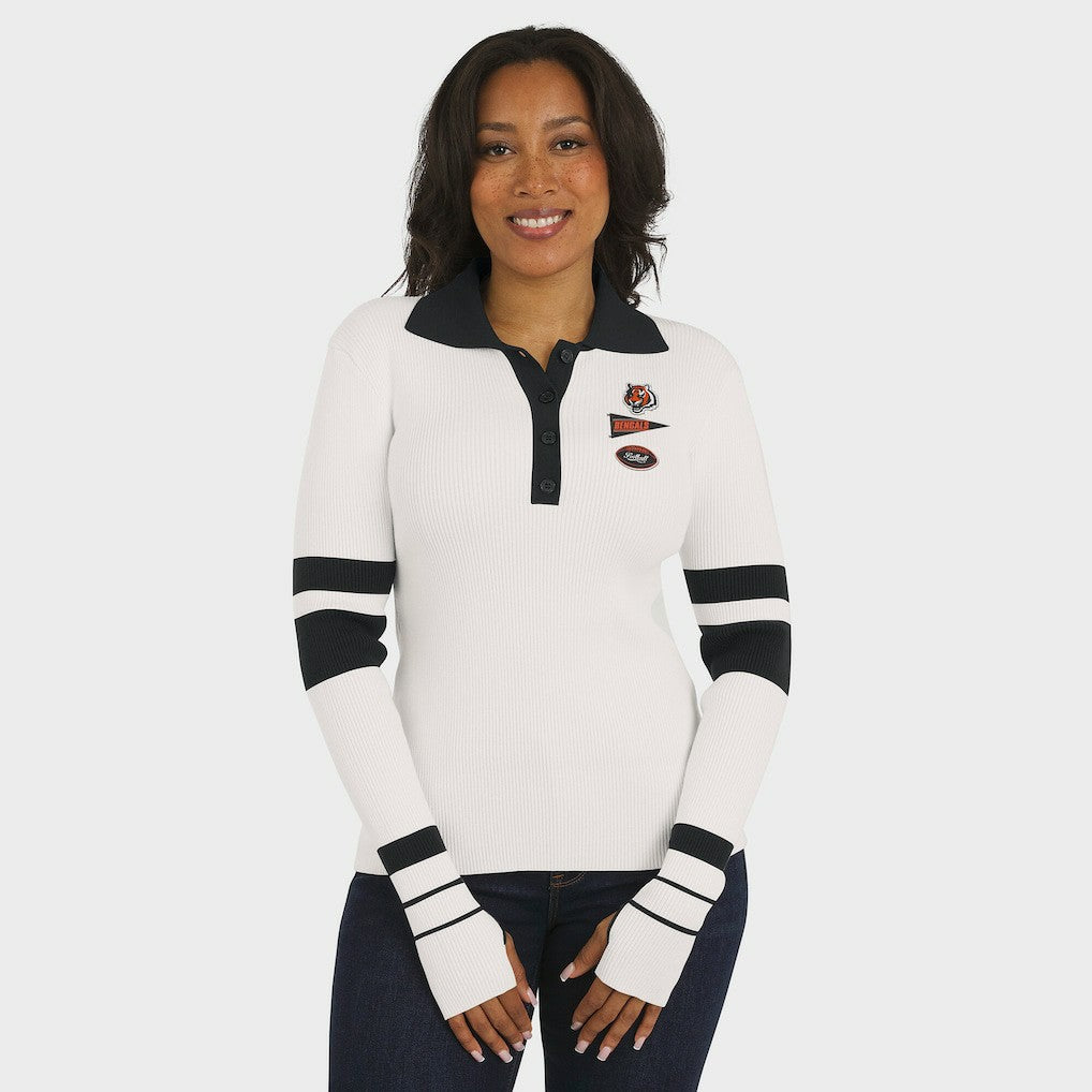 Cincinnati Bengals WEAR by Erin Andrews Women's Ribbed Henley Polo Sweater | NFL Near me