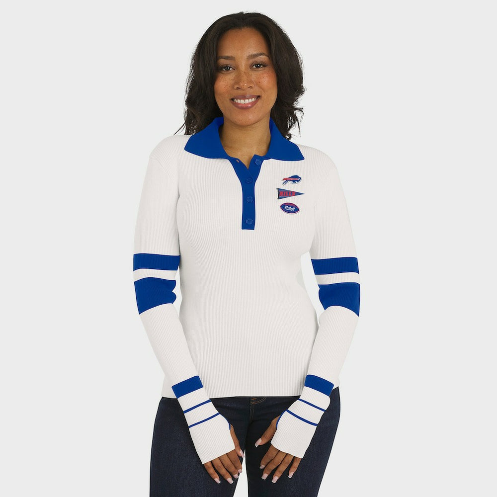 Buffalo Bills WEAR by Erin Andrews Women's Ribbed Henley Polo Sweater | NFL Outlet