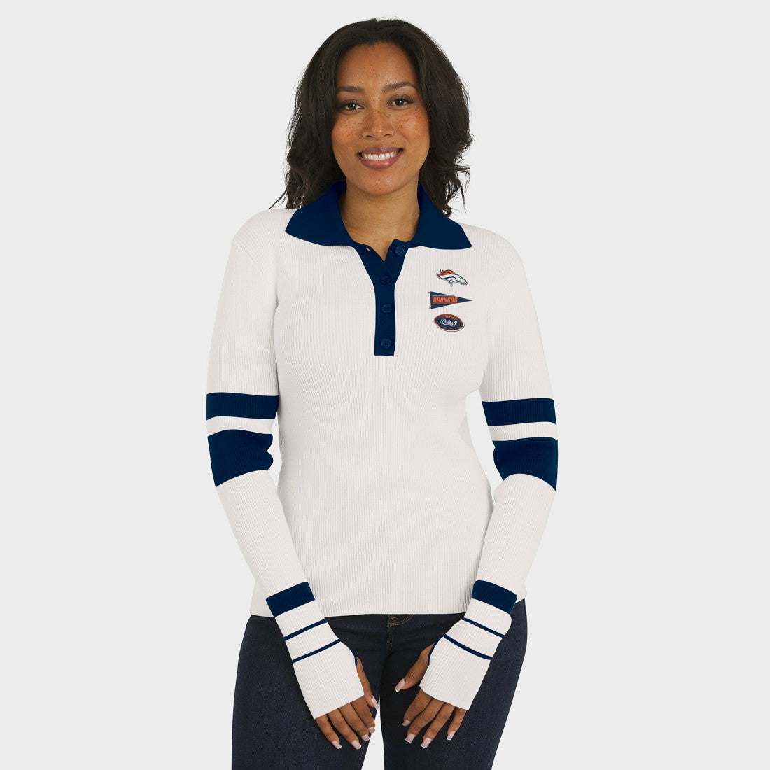 Denver Broncos WEAR by Erin Andrews Women's Ribbed Henley Polo Sweater | NFL New