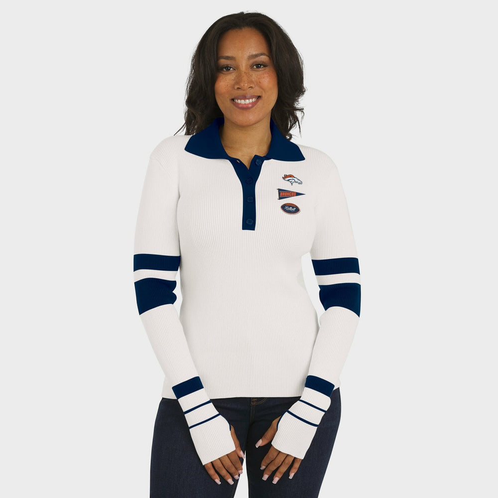 Denver Broncos WEAR by Erin Andrews Women's Ribbed Henley Polo Sweater | NFL New