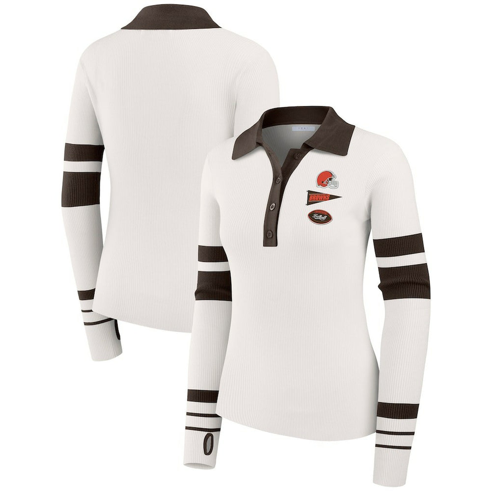 Cleveland Browns WEAR by Erin Andrews Women's Ribbed Henley Polo Sweater | NFL US