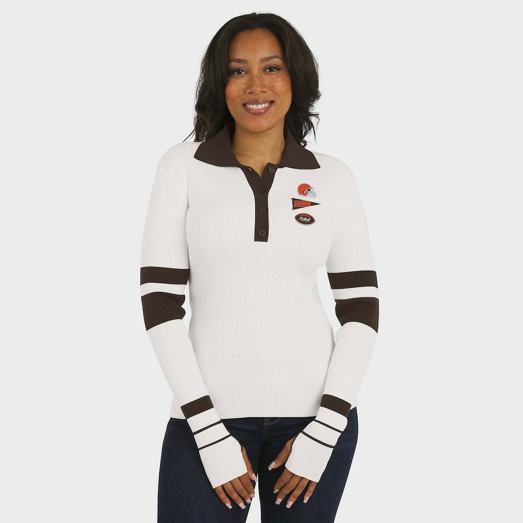 Cleveland Browns WEAR by Erin Andrews Women's Ribbed Henley Polo Sweater | NFL US