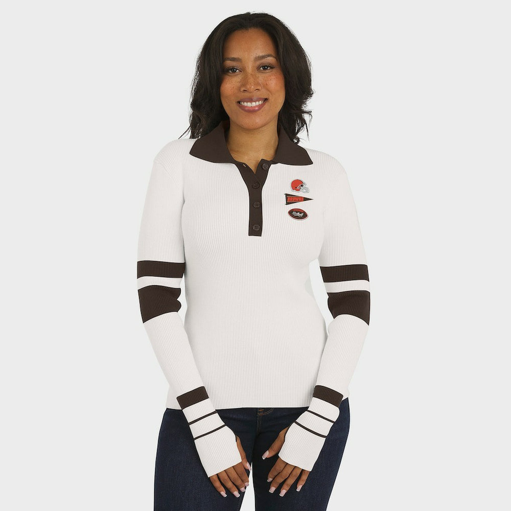 Cleveland Browns WEAR by Erin Andrews Women's Ribbed Henley Polo Sweater | NFL US