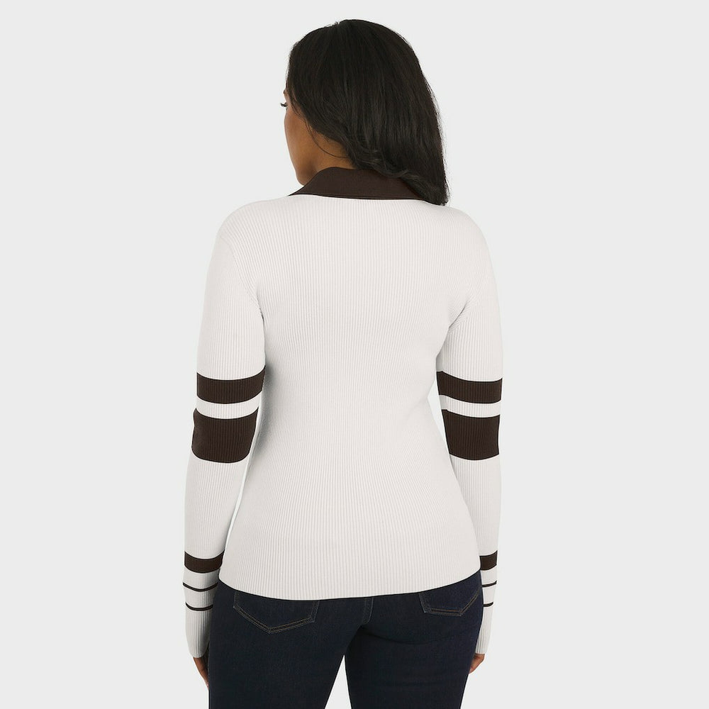 Cleveland Browns WEAR by Erin Andrews Women's Ribbed Henley Polo Sweater | NFL US
