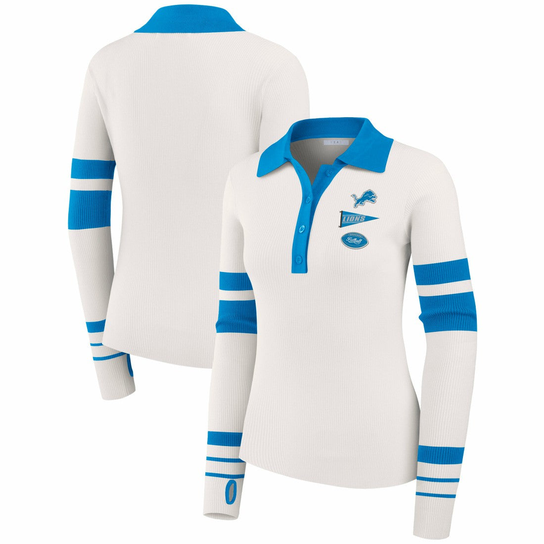 Detroit Lions WEAR by Erin Andrews Women's Ribbed Henley Polo Sweater | NFL Sale