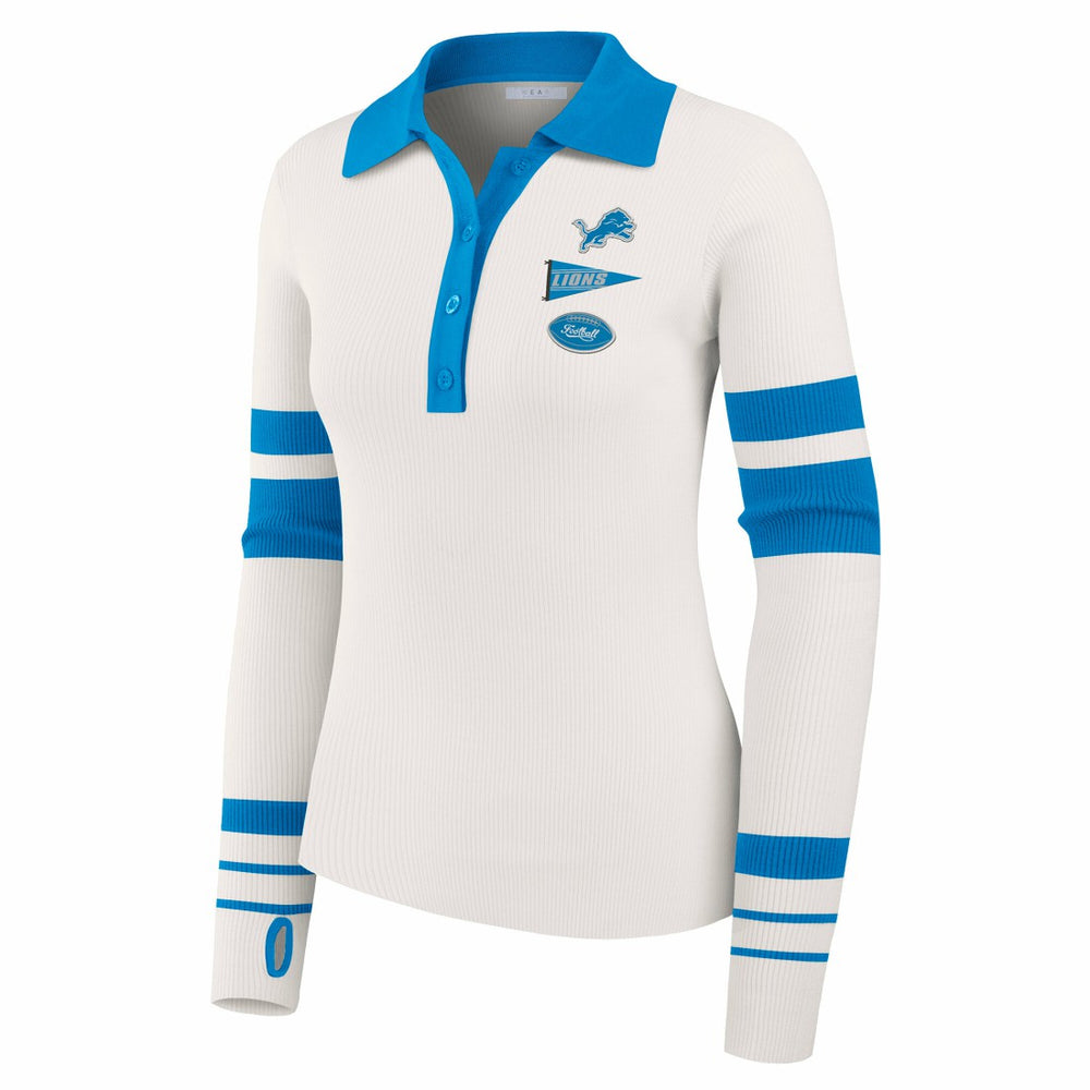 Detroit Lions WEAR by Erin Andrews Women's Ribbed Henley Polo Sweater | NFL Sale