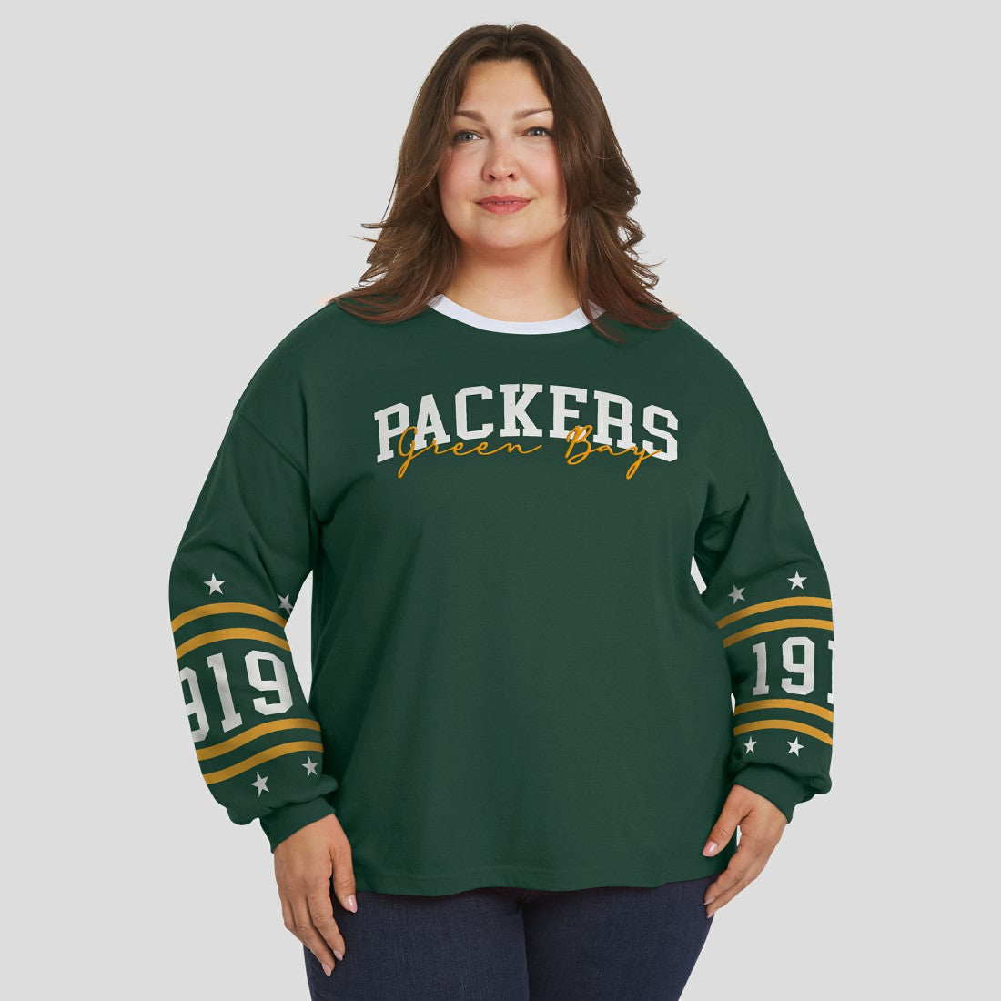 Green Bay Packers WEAR by Erin Andrews Women's Plus Size Sport Long-Sleeve T-Shirt | NFL Outlet