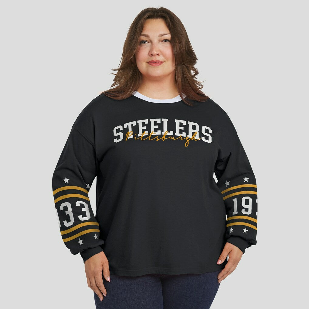 Pittsburgh Steelers WEAR by Erin Andrews Women's Plus Size Sport Long-Sleeve T-Shirt | NFL On sale