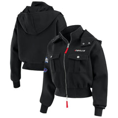 Buffalo Bills WEAR by Erin Andrews Women's Tri-Blend Patch Pocket Cropped Full-Zip Bomber Hoodie Jacket | NFL Near me