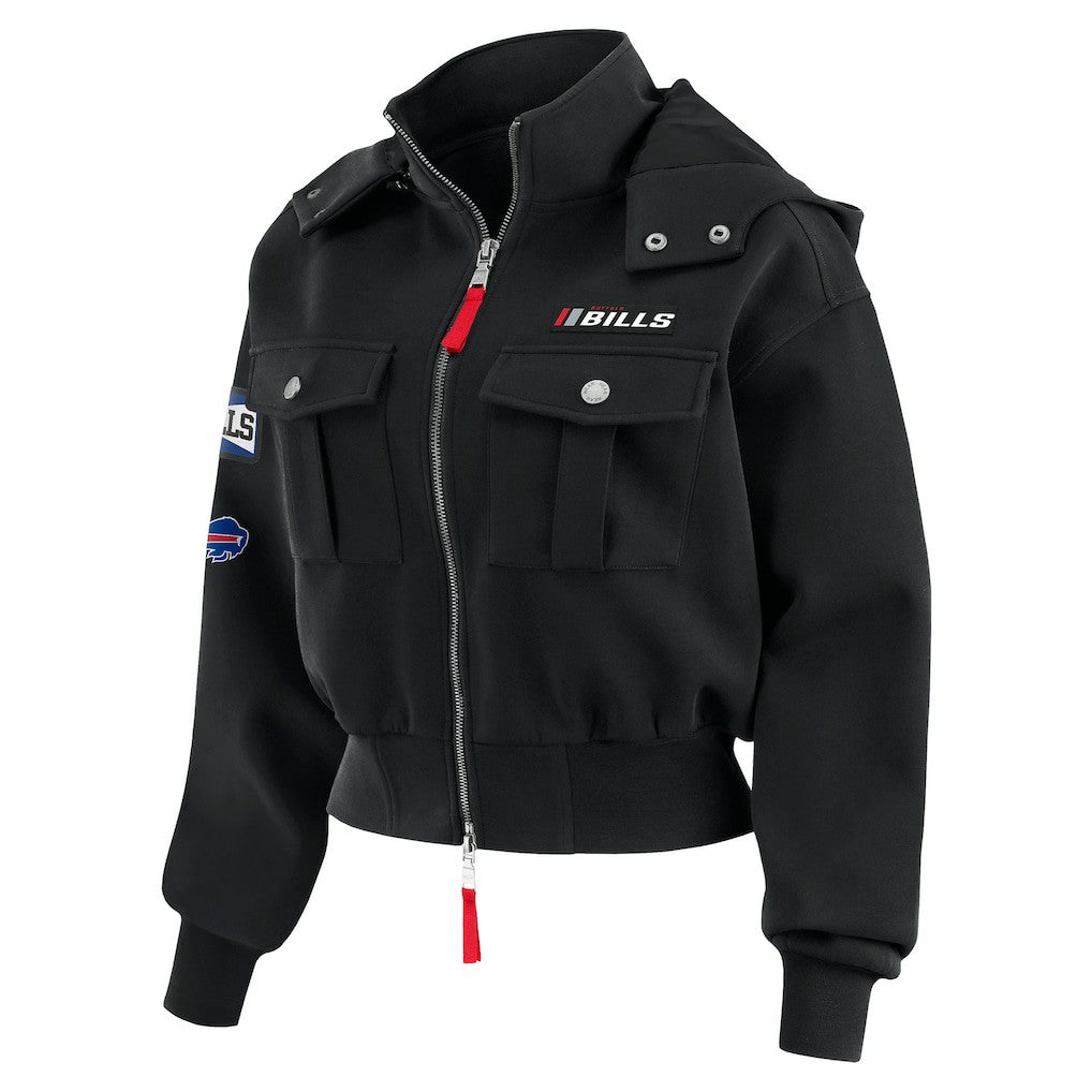 Buffalo Bills WEAR by Erin Andrews Women's Tri-Blend Patch Pocket Cropped Full-Zip Bomber Hoodie Jacket | NFL Near me