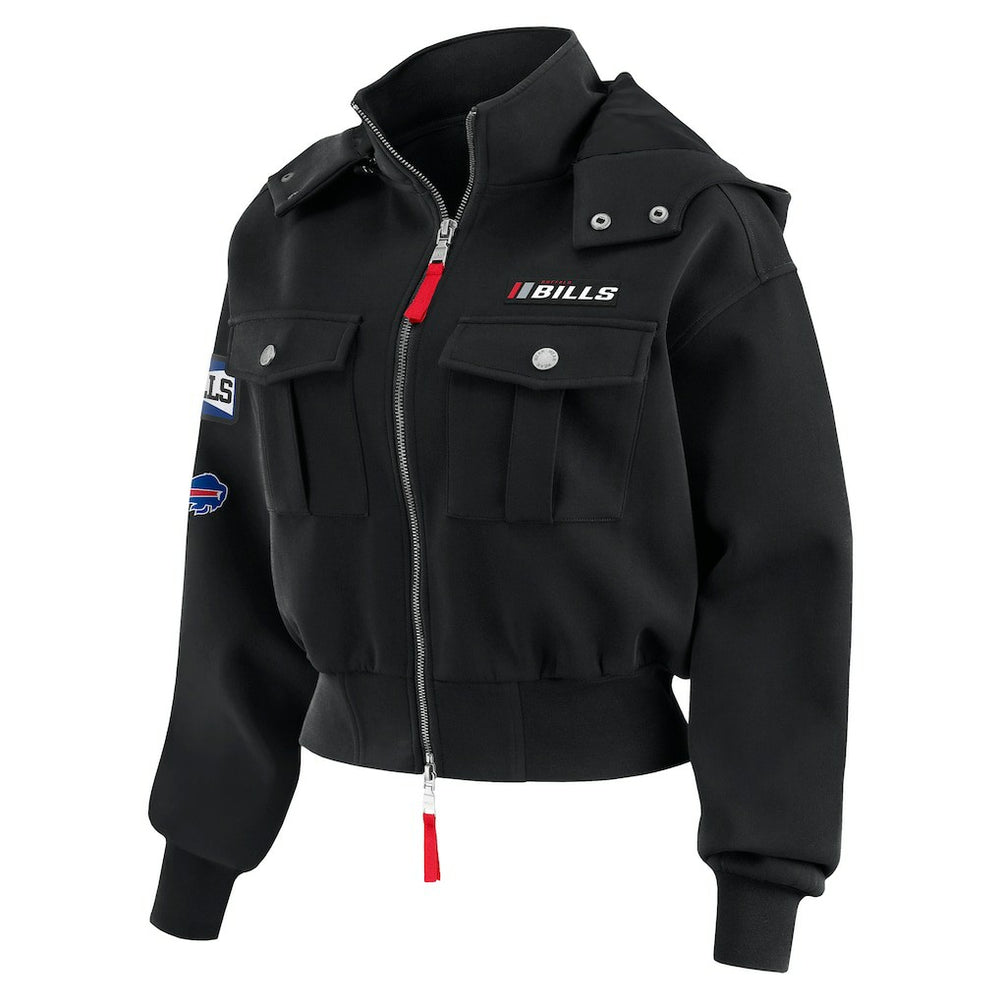 Buffalo Bills WEAR by Erin Andrews Women's Tri-Blend Patch Pocket Cropped Full-Zip Bomber Hoodie Jacket | NFL Near me