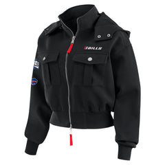 Buffalo Bills WEAR by Erin Andrews Women's Tri-Blend Patch Pocket Cropped Full-Zip Bomber Hoodie Jacket | NFL Near me