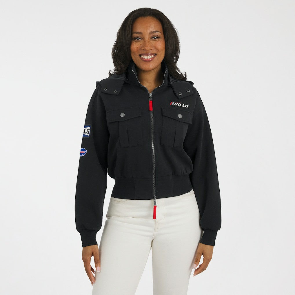 Buffalo Bills WEAR by Erin Andrews Women's Tri-Blend Patch Pocket Cropped Full-Zip Bomber Hoodie Jacket | NFL Near me